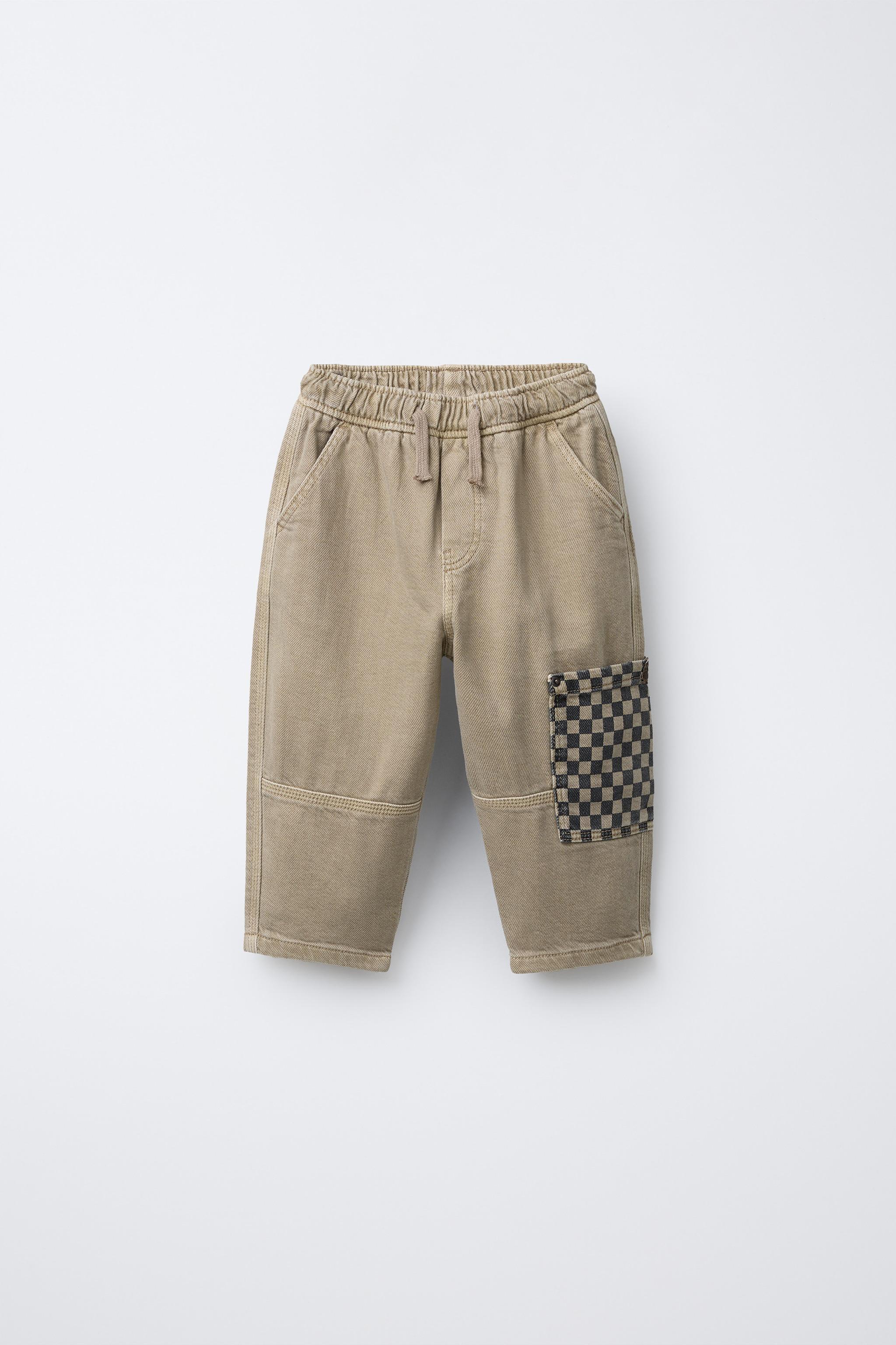PANTALON CARGO SERGÉ À POCHE ET IMPRIMÉ DAMIER